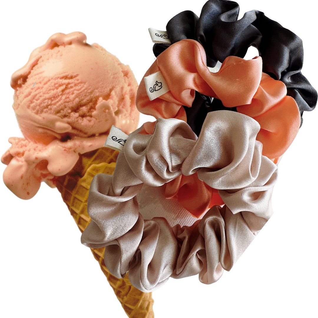 Peach Buzz 100% Silk Scrunchie Set
