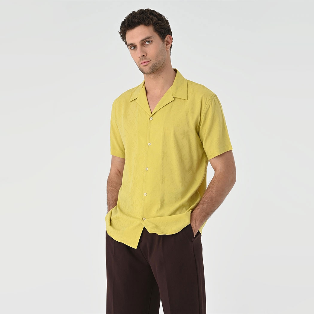 Saffron Apaş Collar Woven Patterned Shirt