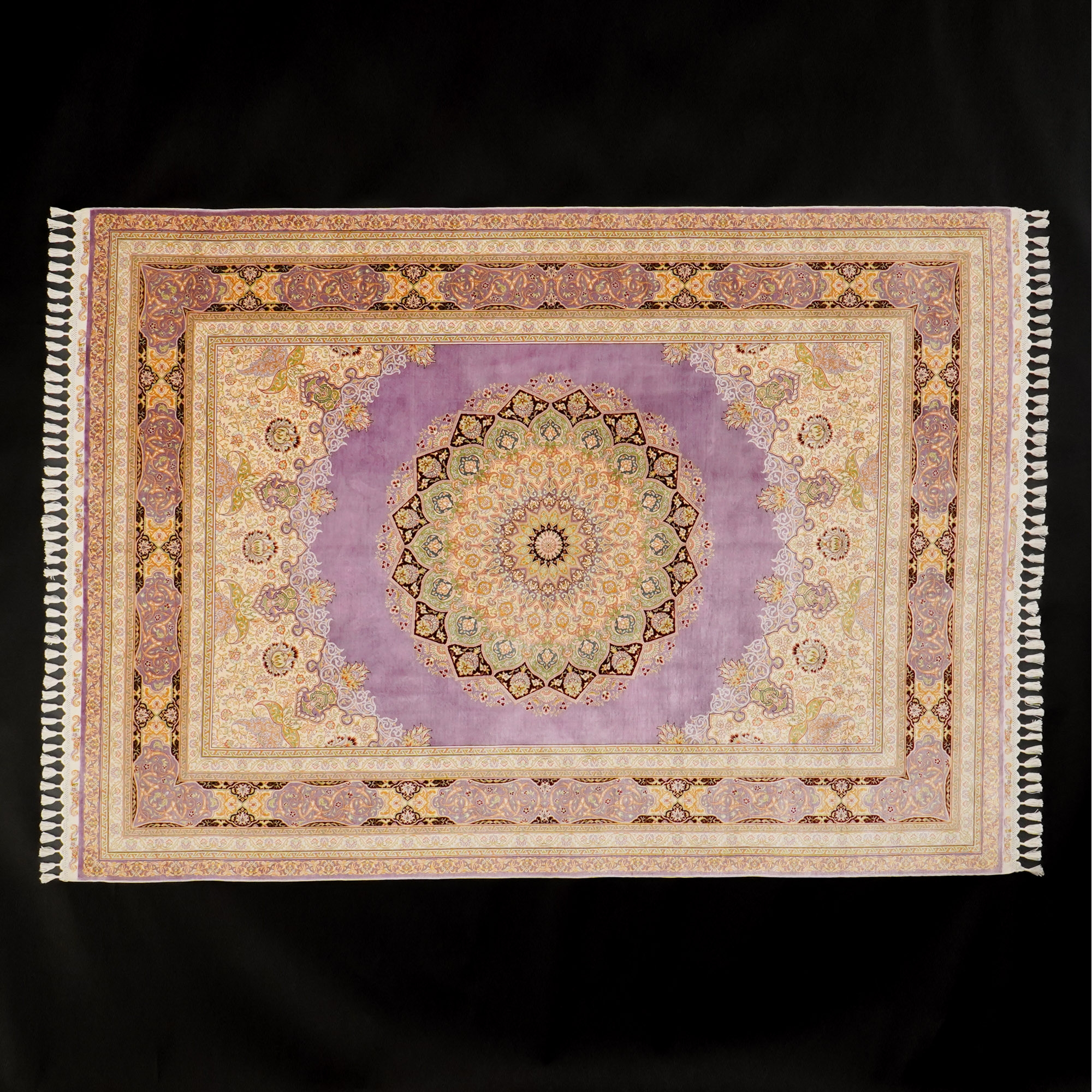 Handwoven Medallion Pattern Pure Silk Carpet