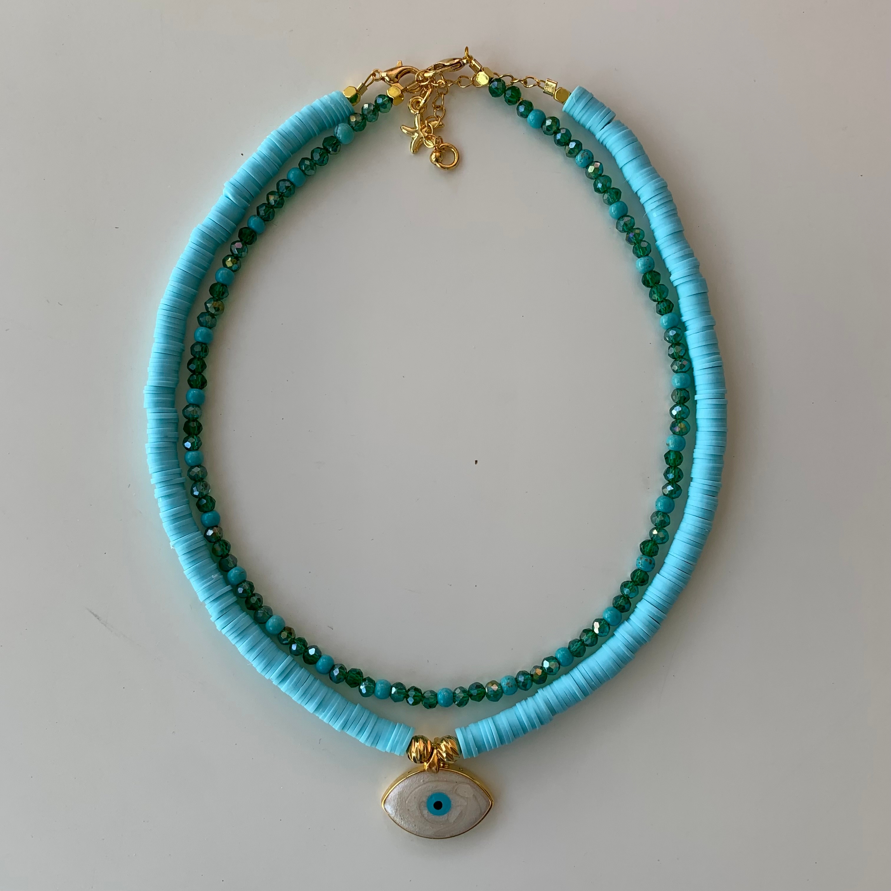 Blue Green Duo Set Porcelain Eye Necklace