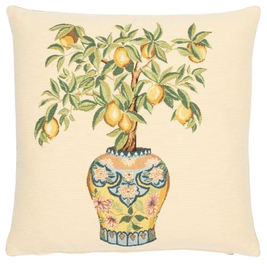 Lemon Tree Vase Tapestry Cushion With Feather Filler