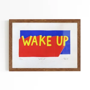 Wake Up Limba Wood Framed Linocut Print