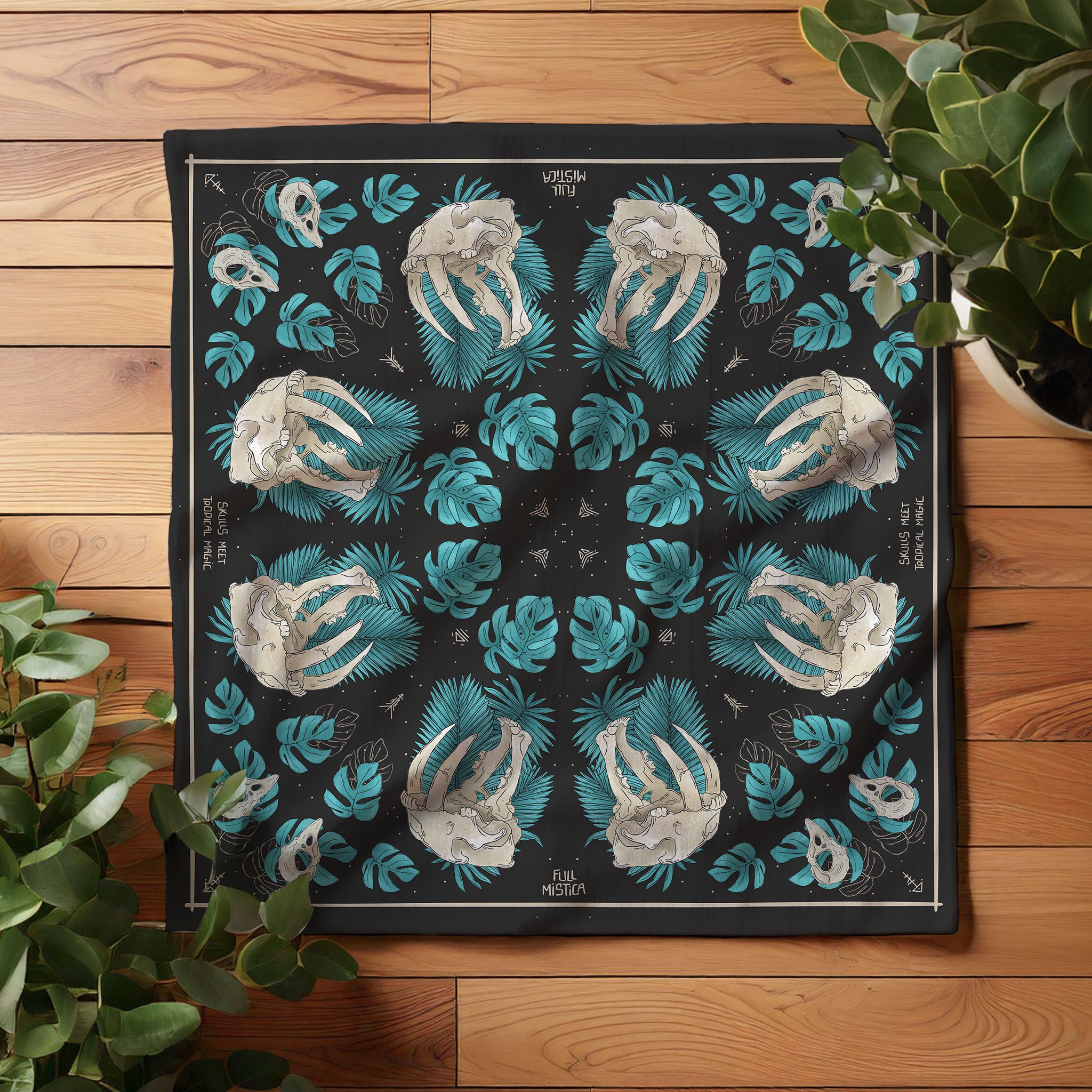 Skulls & Leaves In Tiles Bandana