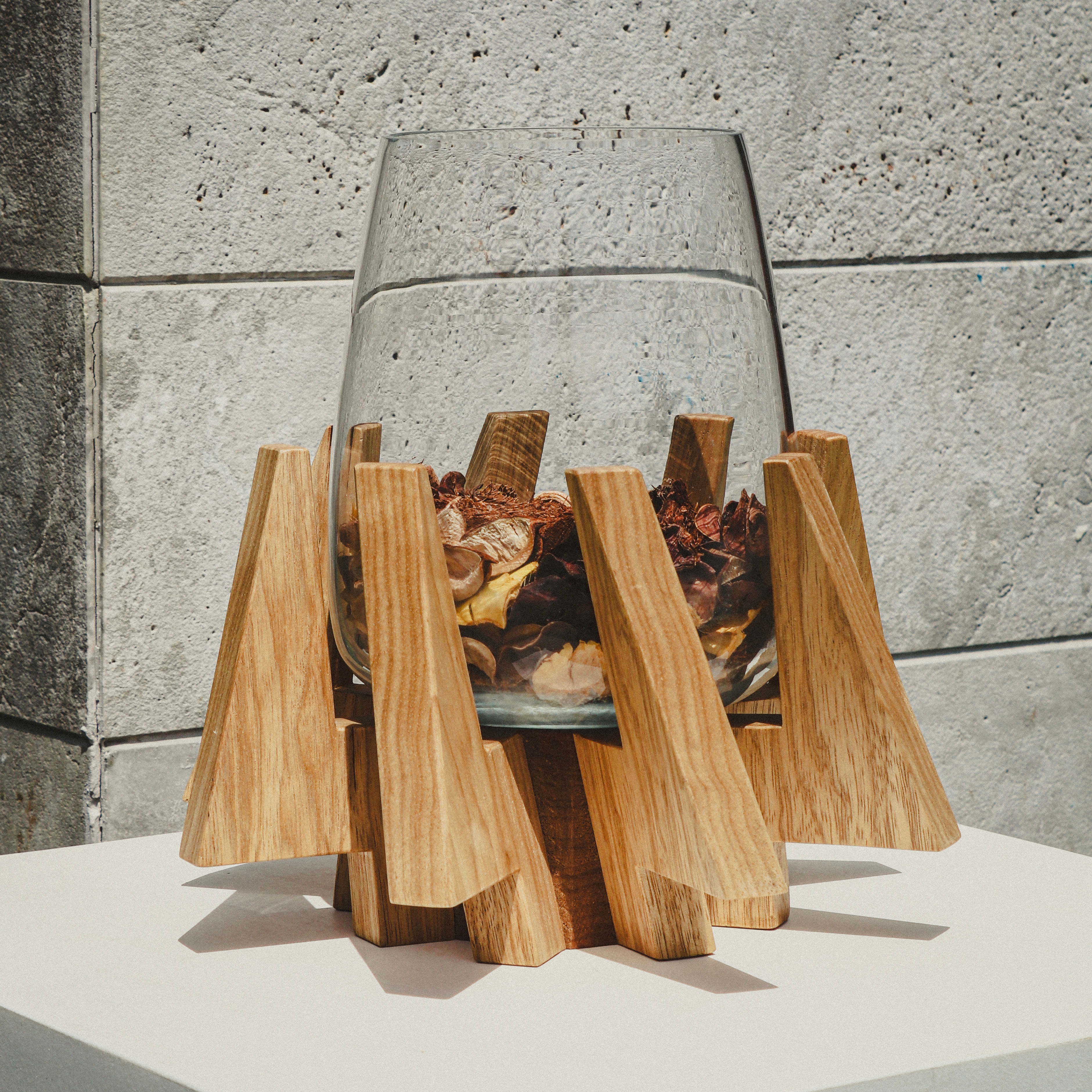Glass Vase With Wooden Base
