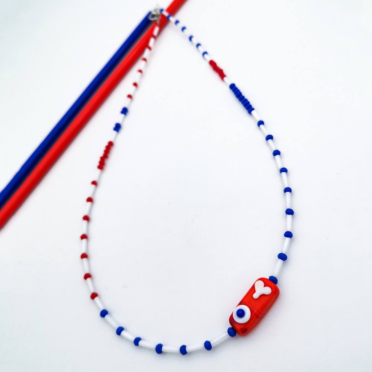 Murano Red Heart Evil Eye Bead Necklace