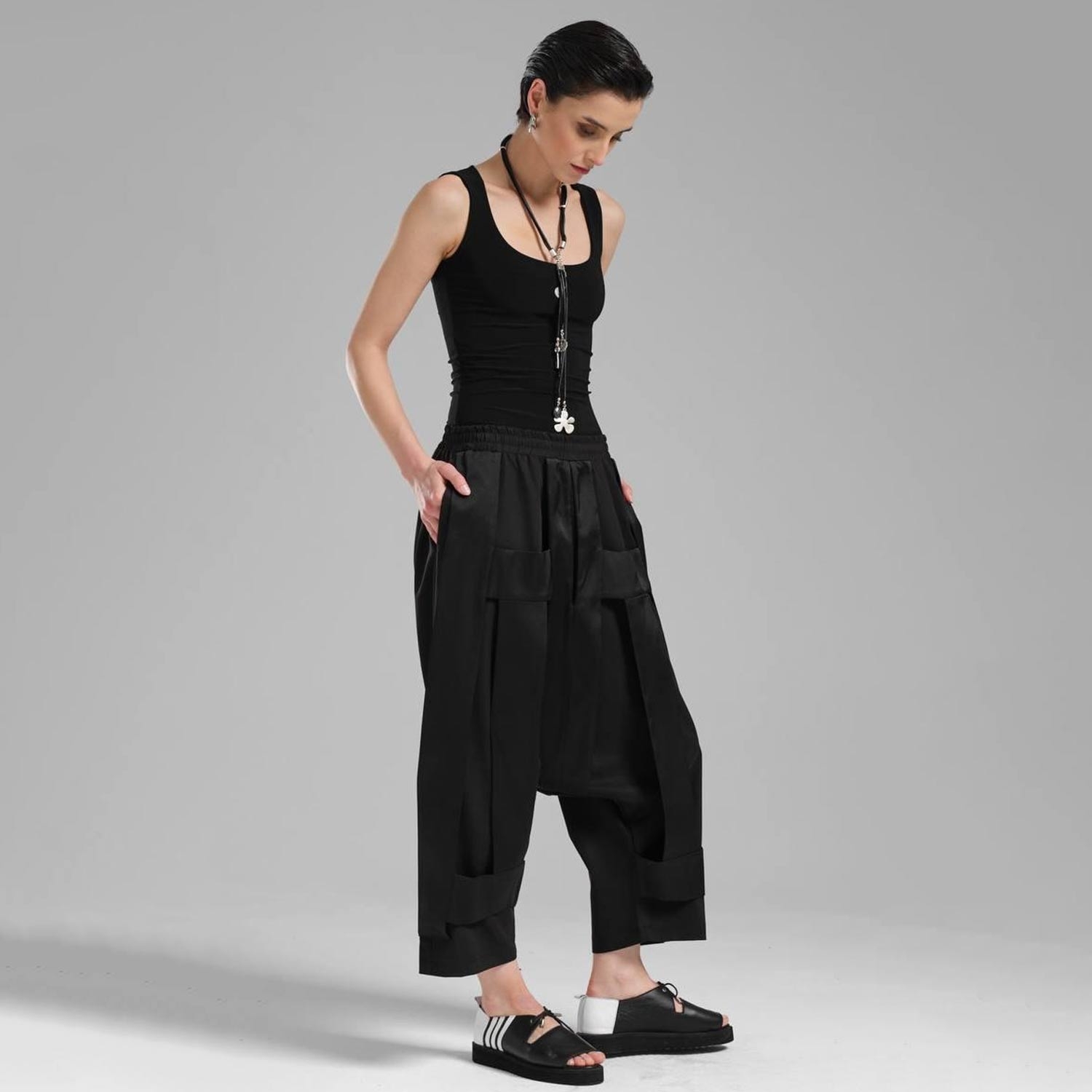 Harem Pants With Satin Details - Unique Design Women's Trousers -