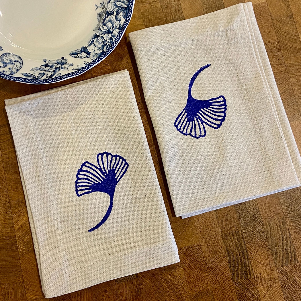 Linen Ginkgo Biloba Pattern Napkin Set Of 2