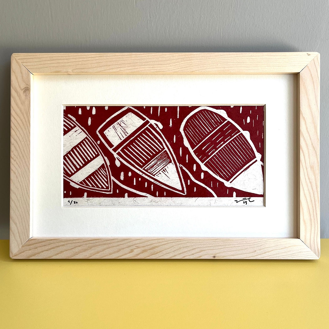 By Seaside // Framed Original Linocut Print