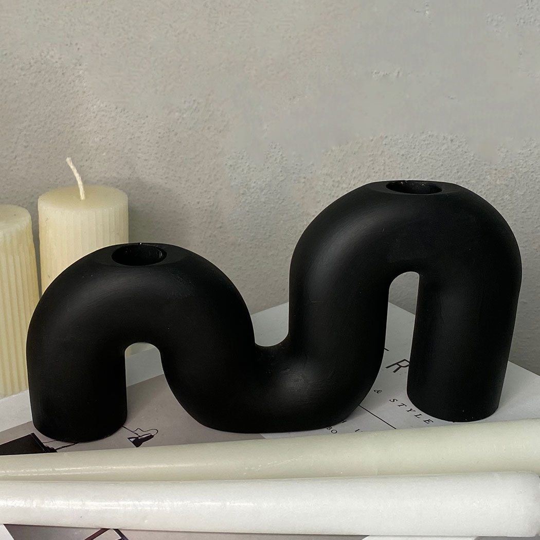 Beton Şamdan , Wavy Şamdan ,dekoratif Mumluk | Siyah