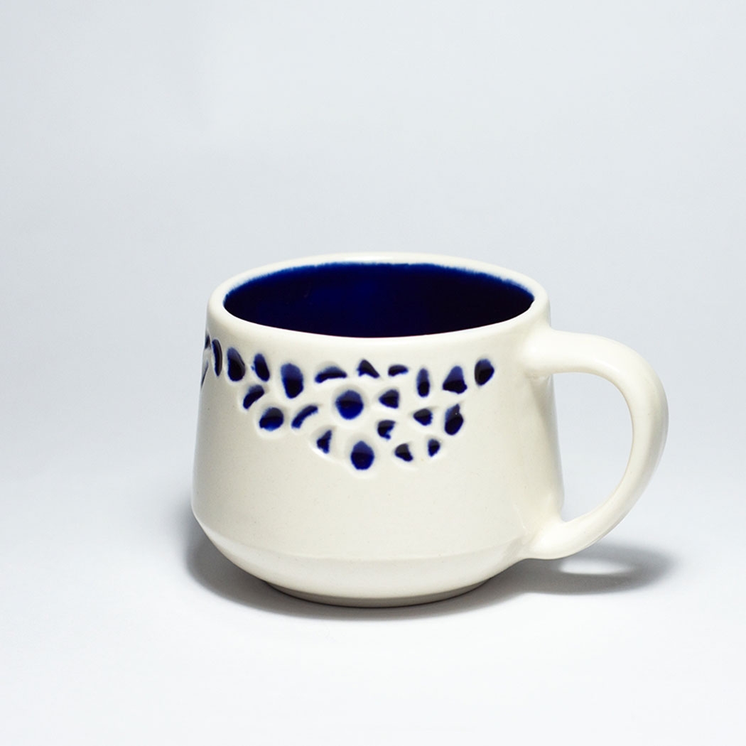 Handmade Porcelain Sapphire Mug, Hand-carved Porcelain Cup