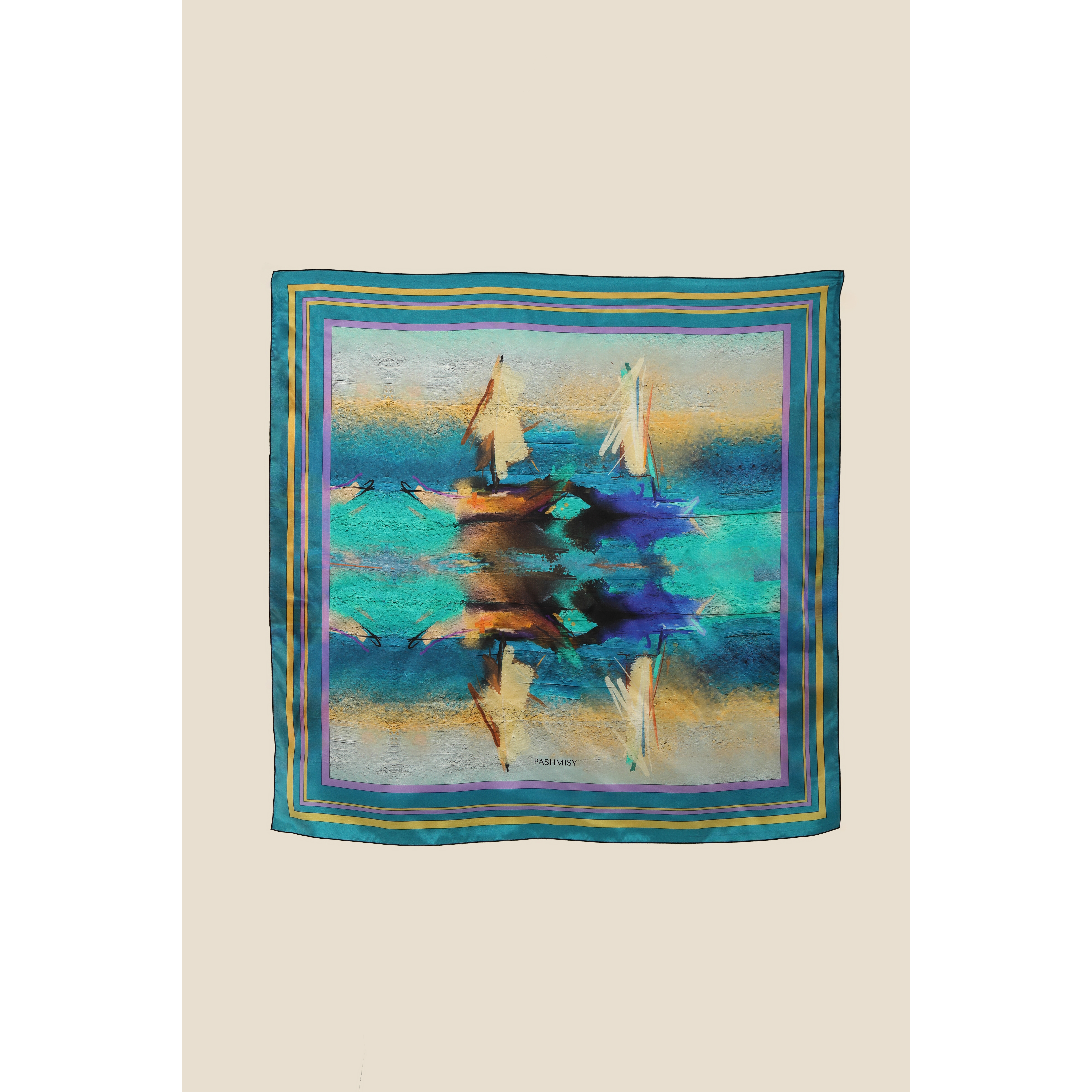 Impressionism Floating Boats Square Silk Scarf