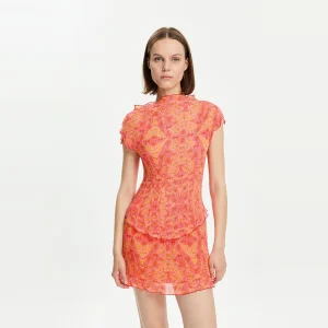 Pleated Printed Top