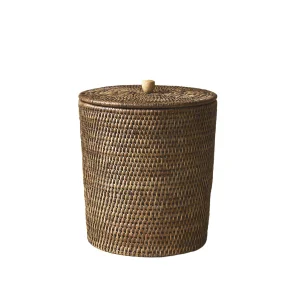 Round Rattan Waste Bin With Lid