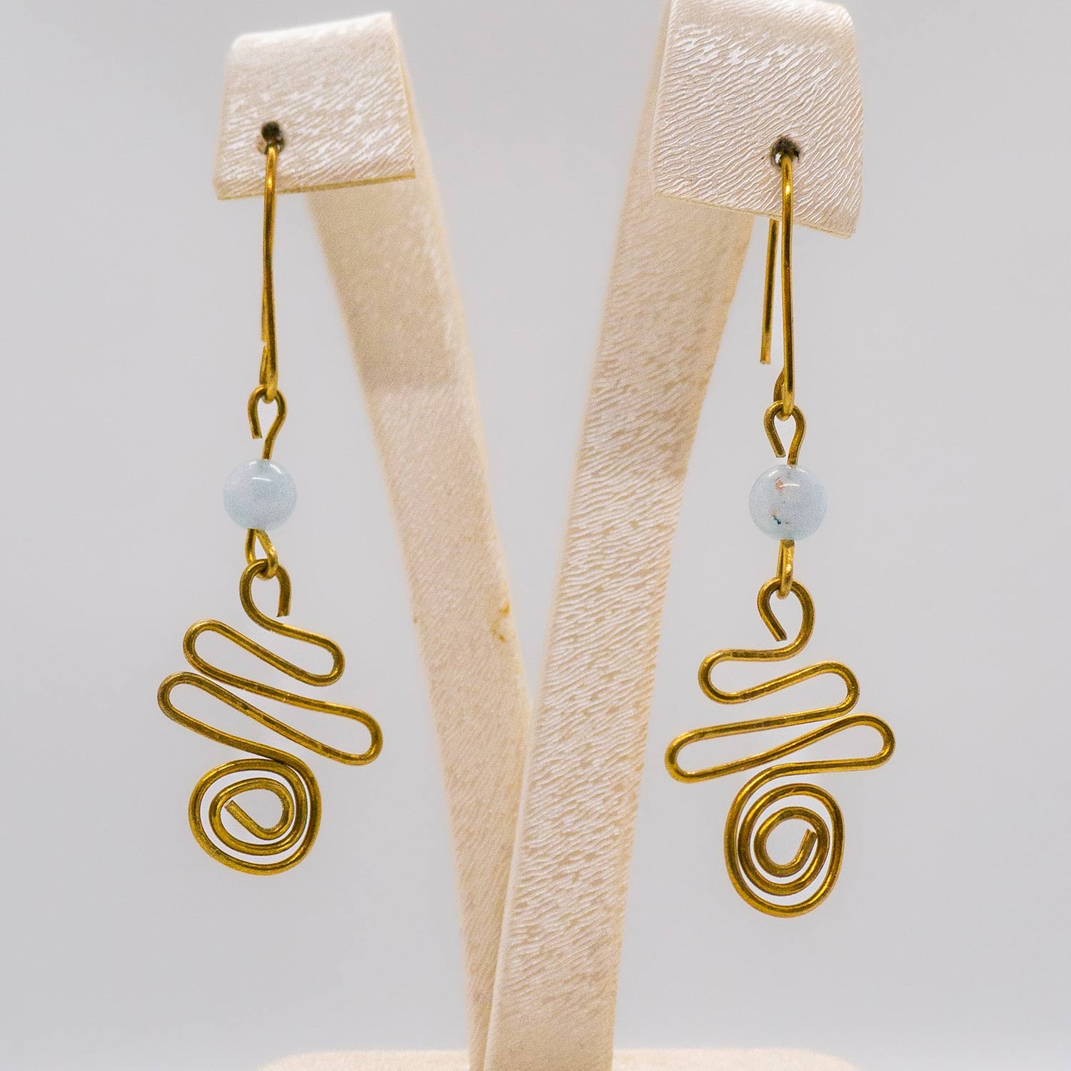 Handcrafted Spiral Earrings With Aquamarine Gemstone
