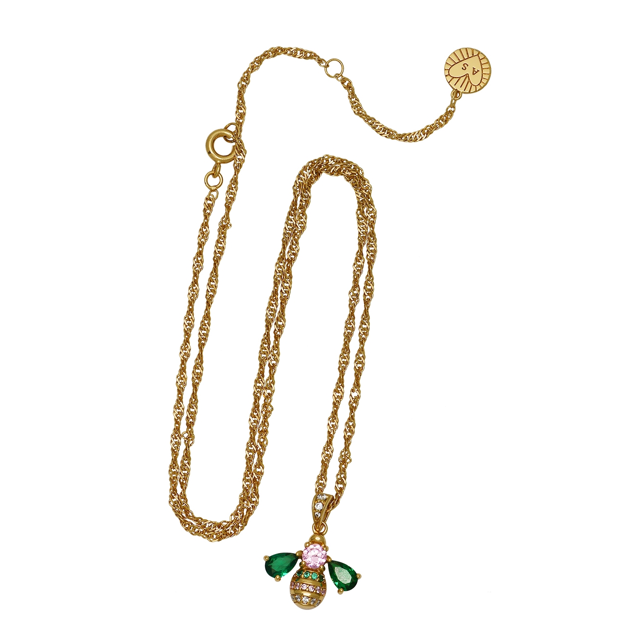 Beatrice Jewelled Bumble Bee Pendant Necklace Blush Pink, Emerald Green,