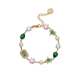 Celeste Cluster Charm Bracelet Blush Pink, Aquamarine, Emerald Green