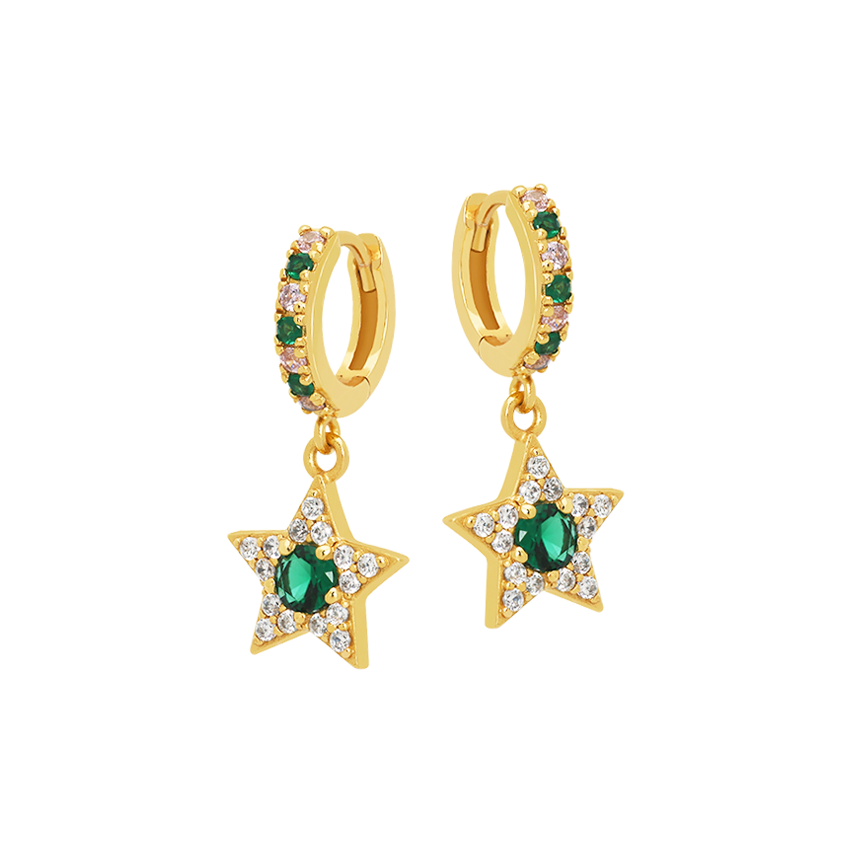 Celeste Mini Star Huggie Hoop Earrings Emerald Green,