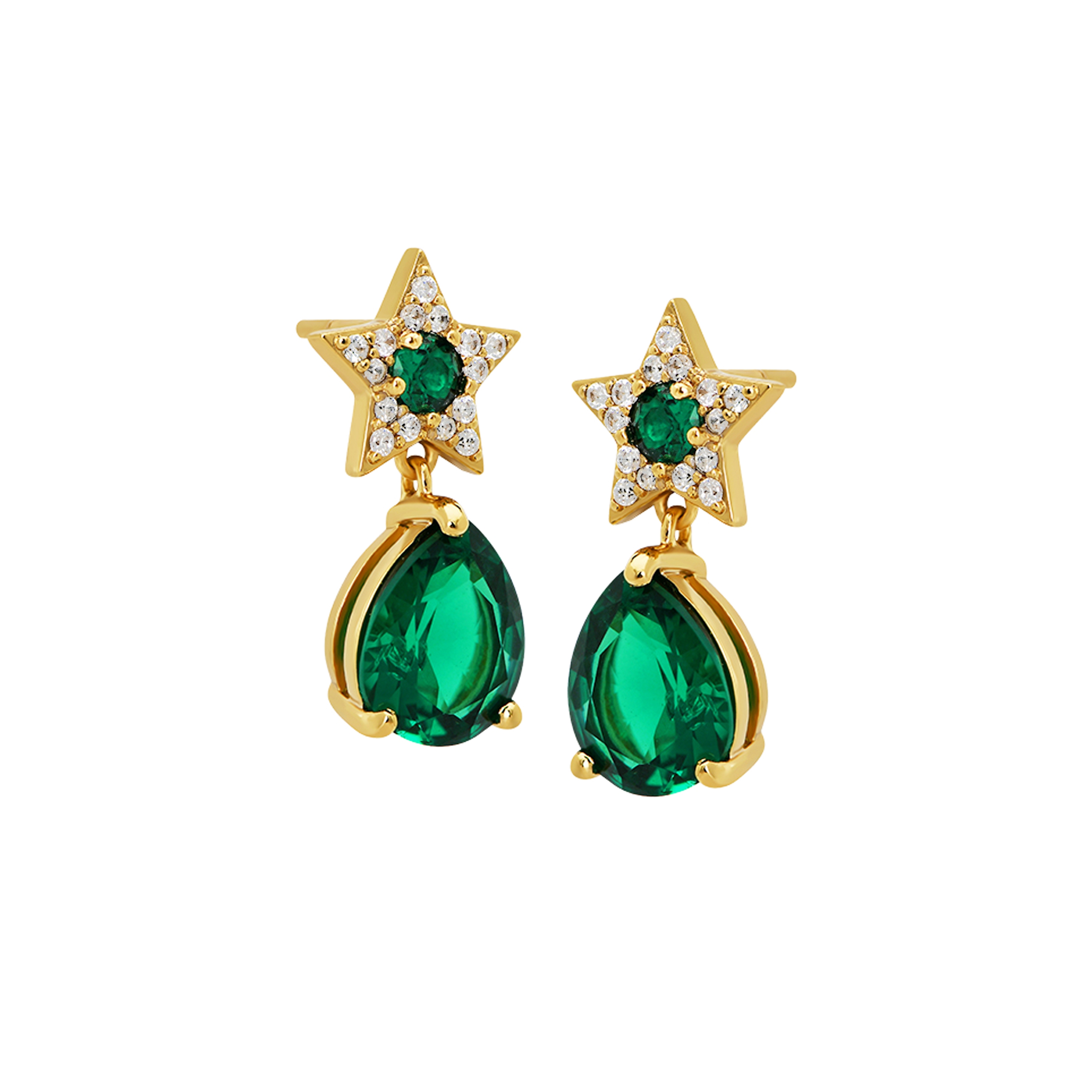 Celeste Mini Star & Teardrop Stud Earrings Emerald Green,