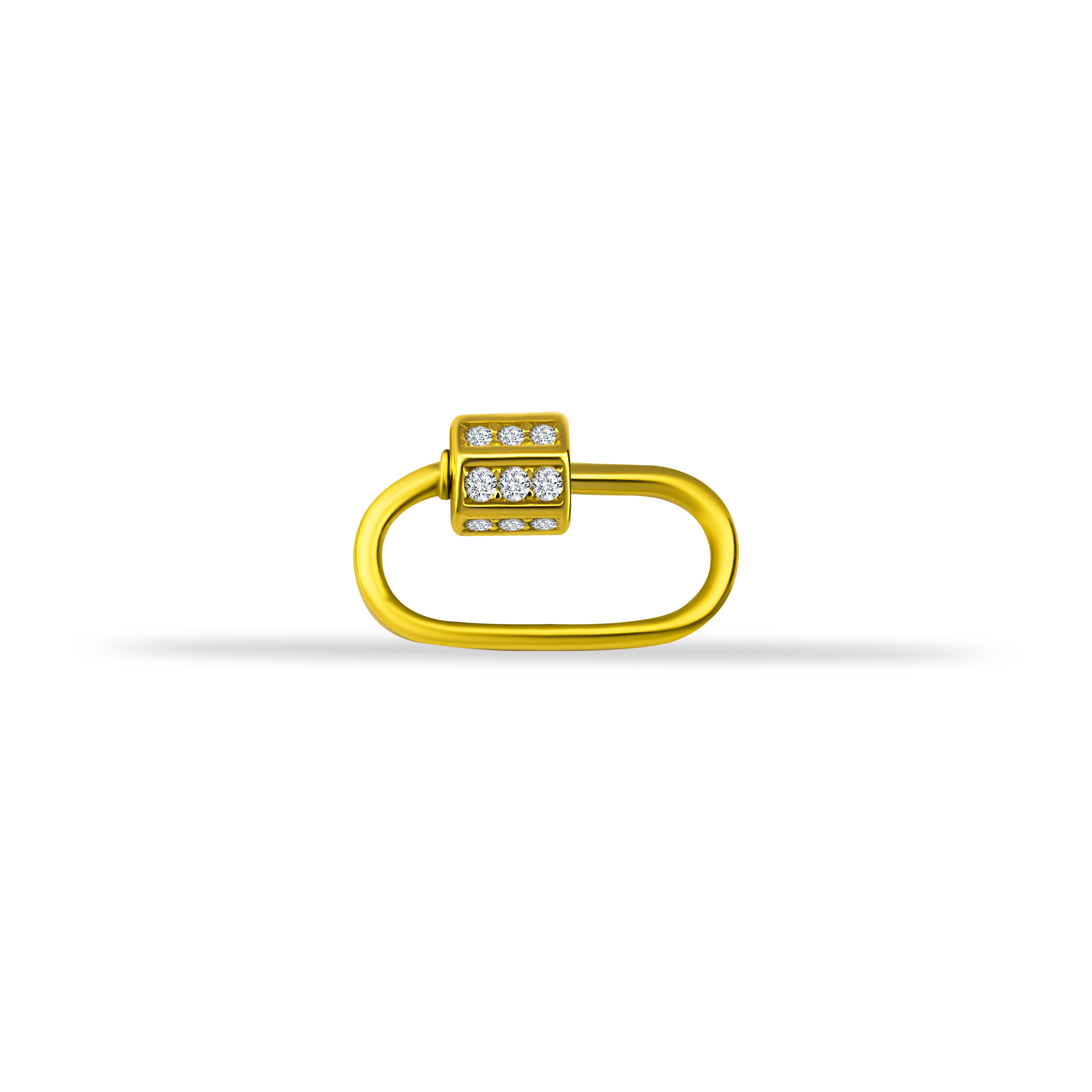 14k Gold Slim Charm Lock Carabiner With Stones