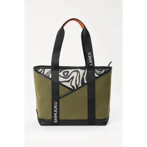 Origami Pocket Tote - Khaki Green Terrain Print