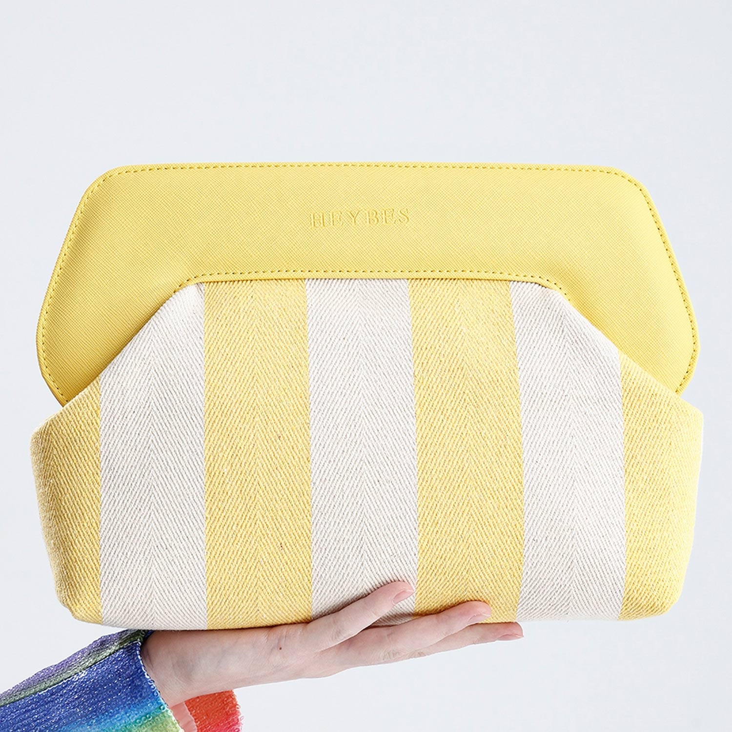 Stripe Patterned Canvas Clutch Handbag