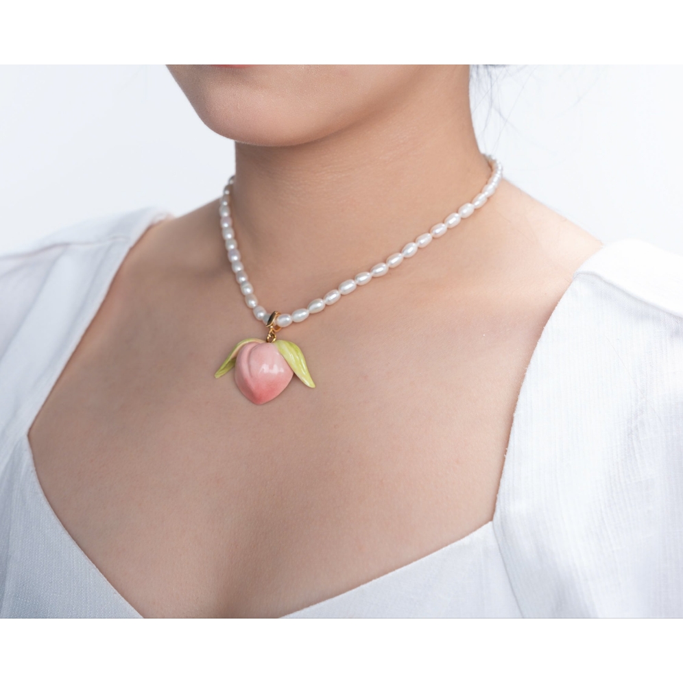 Peach It - Peach Ceramic Freshwater Pearl Pearl Necklace