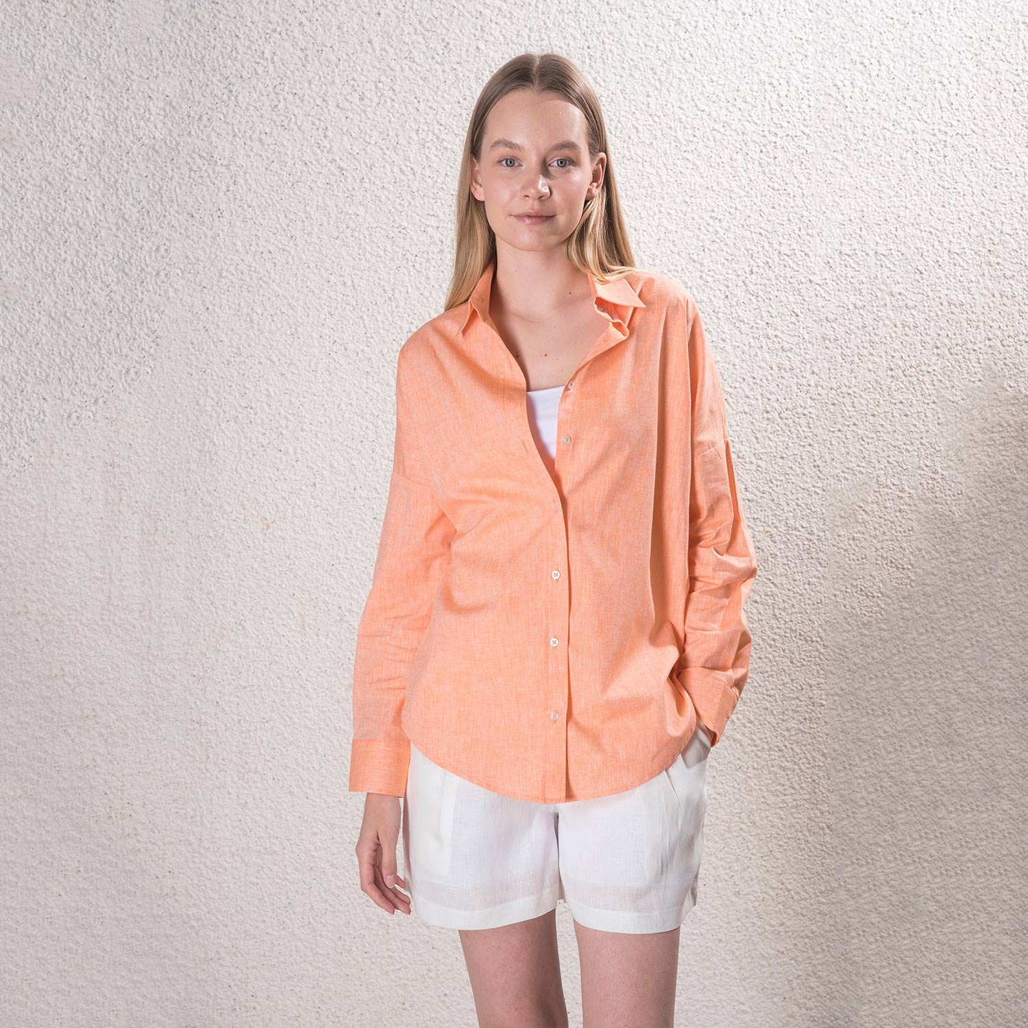 Women Linen Orange Shirt
