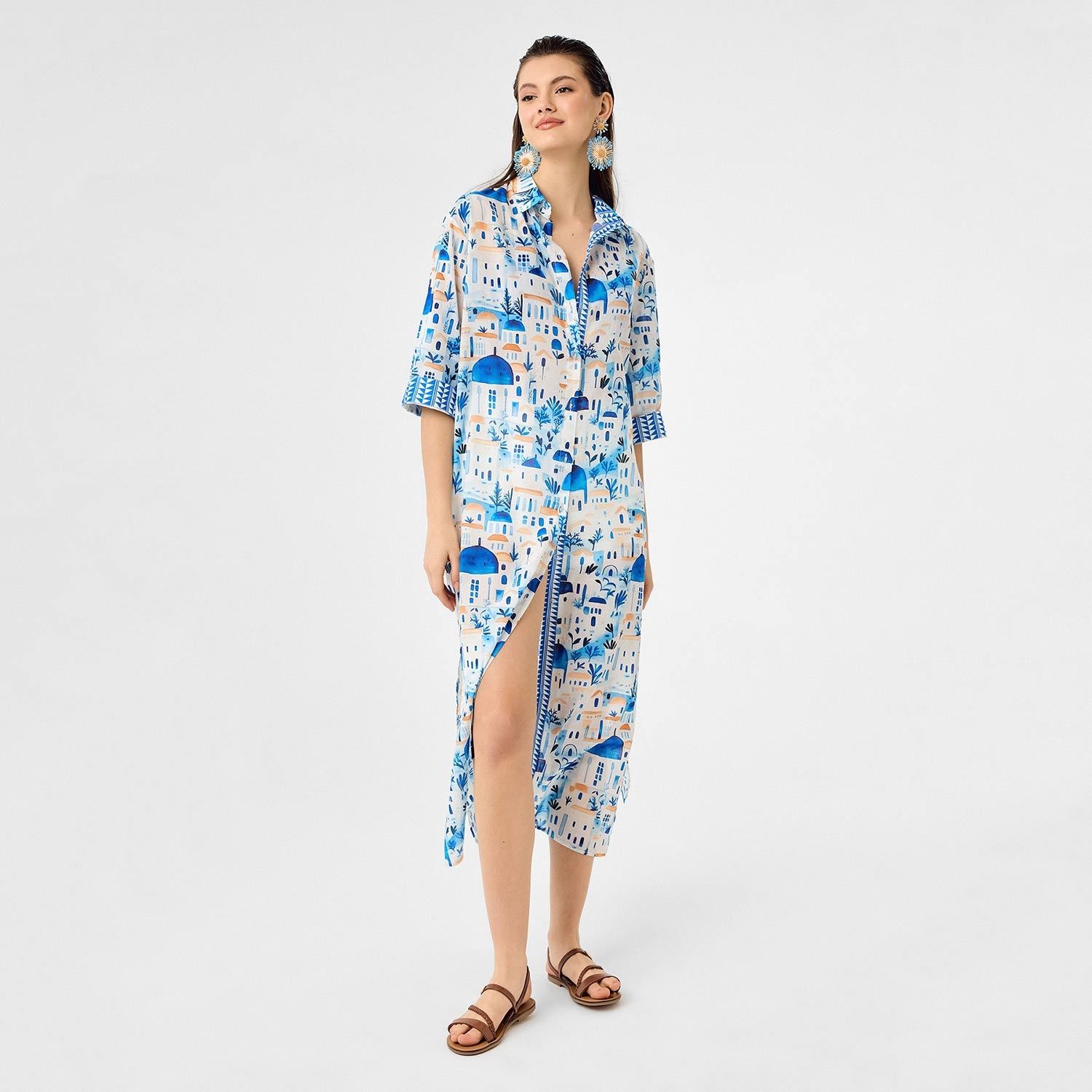 Santorini Patterned Edesia Shirt Dress