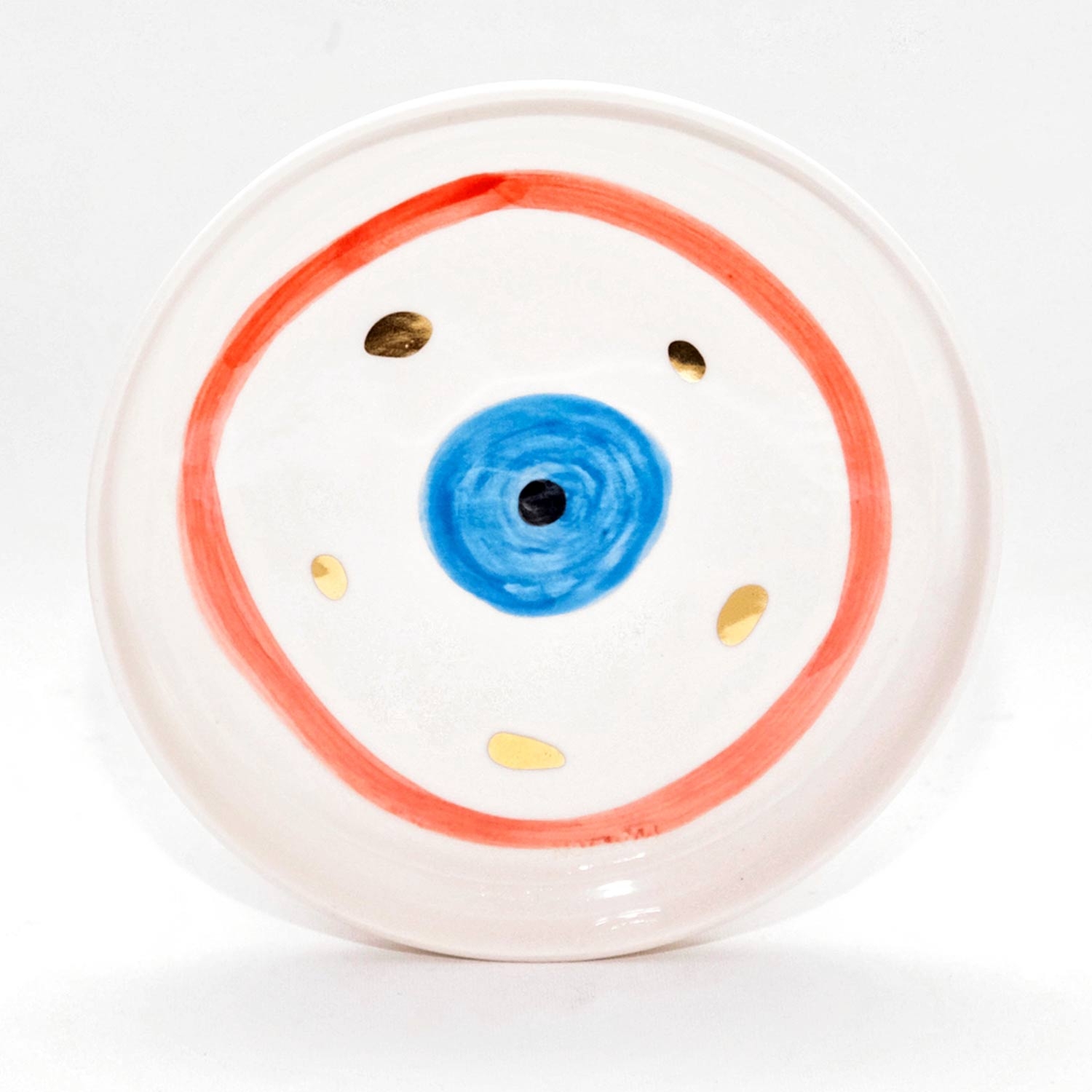 Evil Eye Bead Patterned Gold Decorated Ceramic Dessert Plate