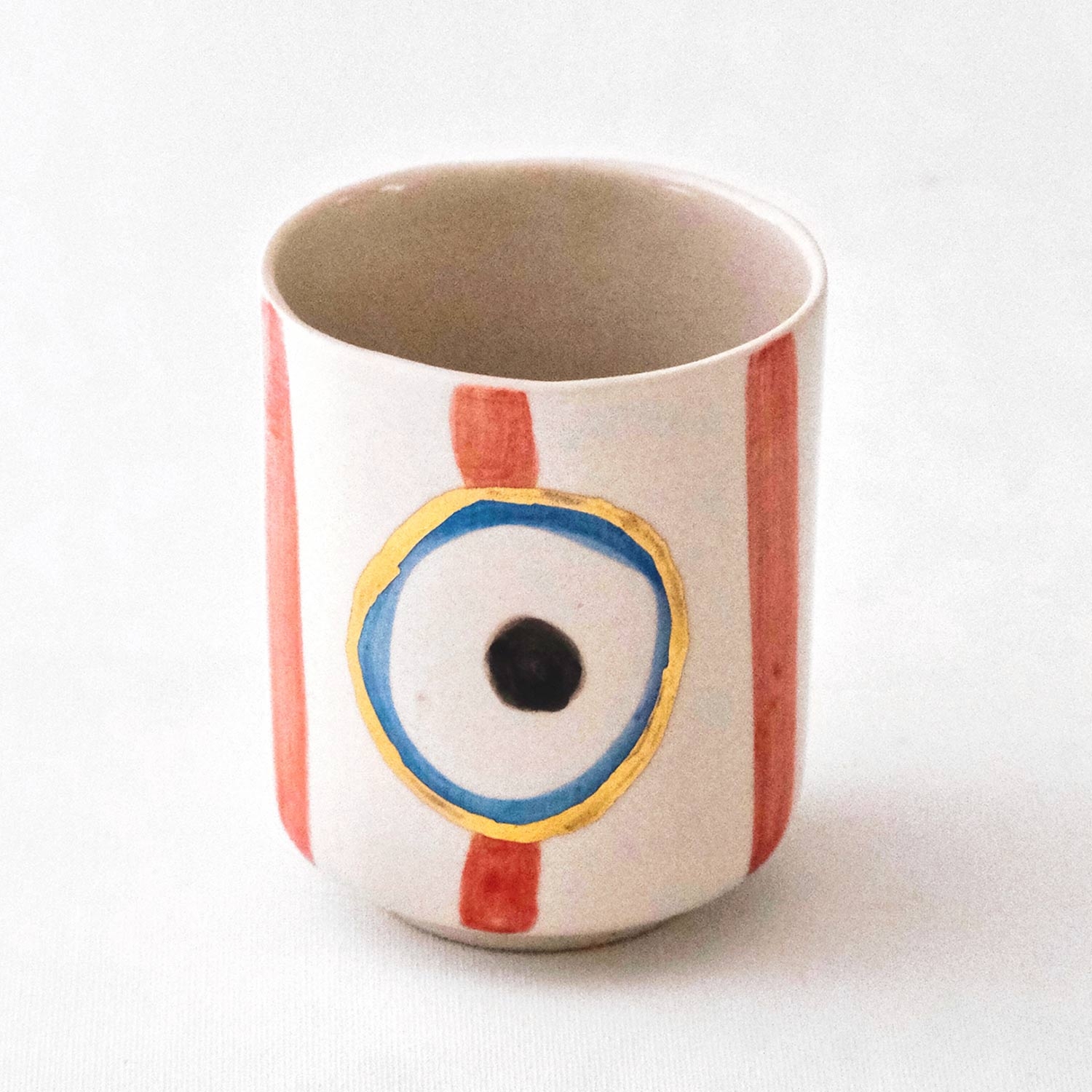 Evil Eye Bead Patterned Gold Decorated Stoneware Coffee Cup