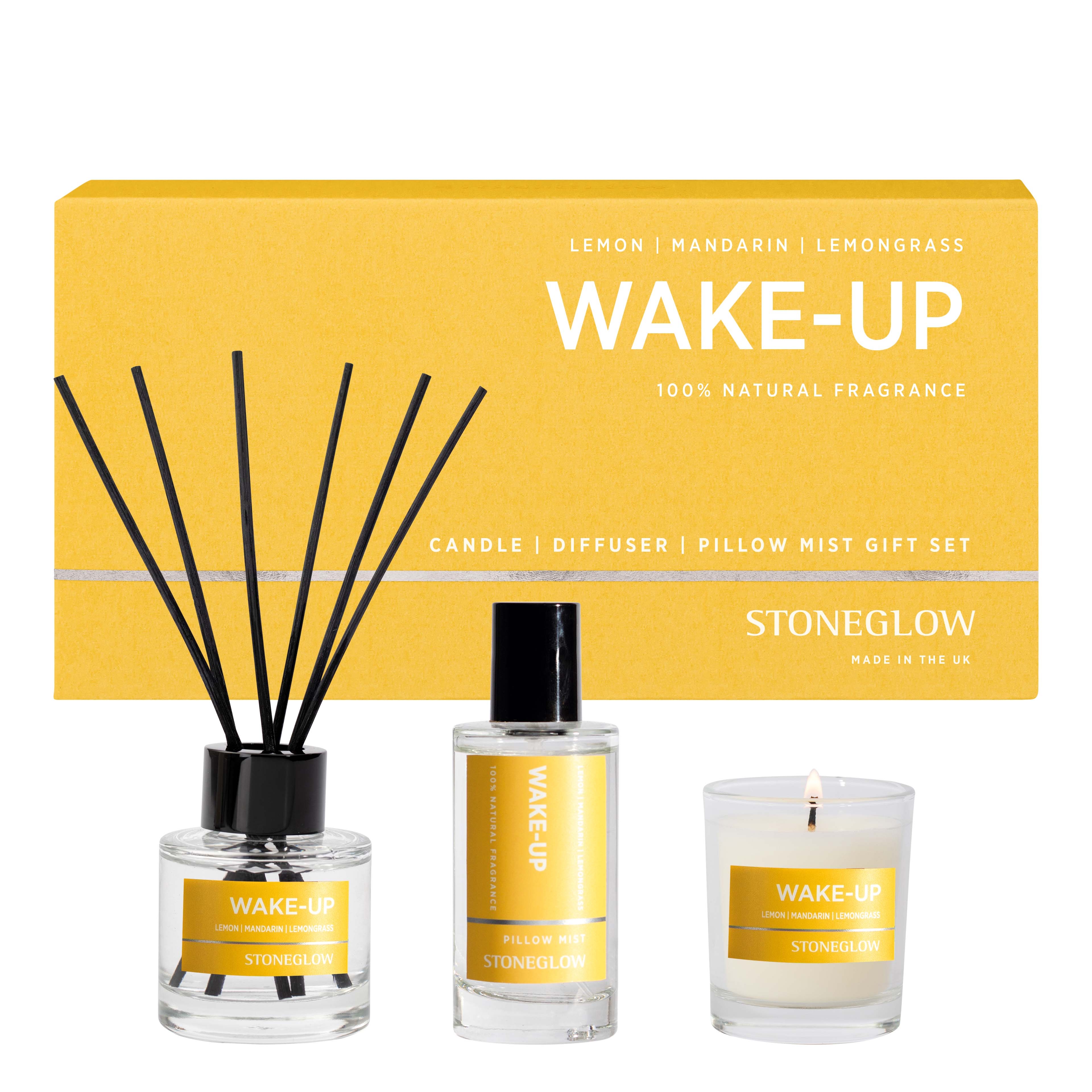Wellbeing - Wake Up - Gift Set (candle 15hrs / 50ml Diffuser / Pillow Mist 50ml)