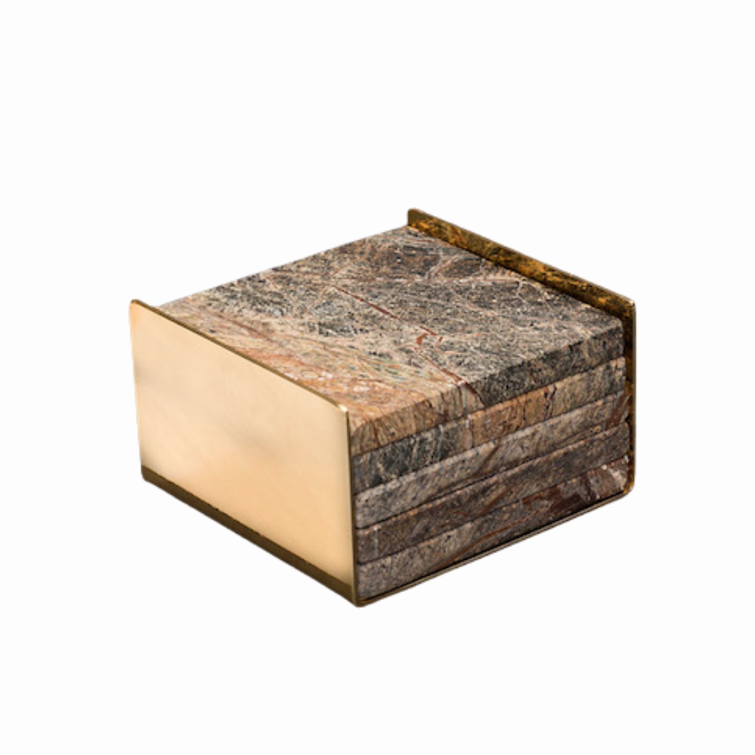 Marble Coaster With Brass Holder