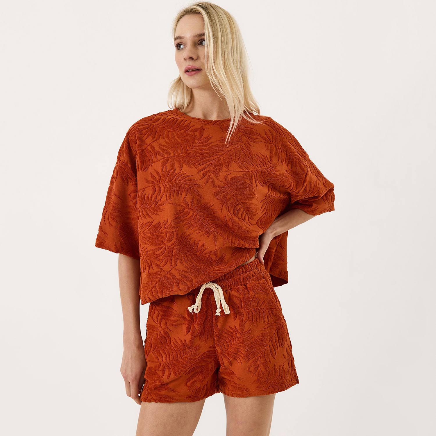 Vayu Natural Embroidered Detail Oversized Towel T-shirt