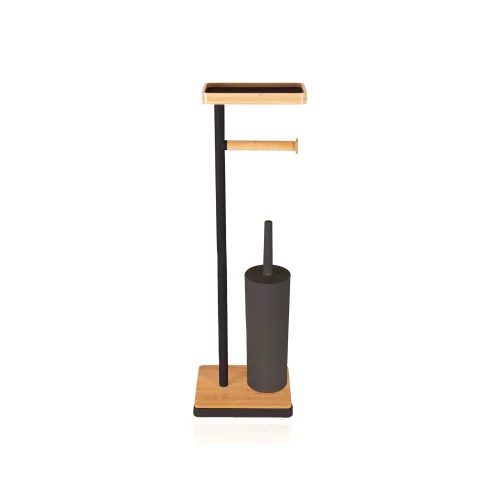 Toilet Paper Stand With Tray And Brush, Black