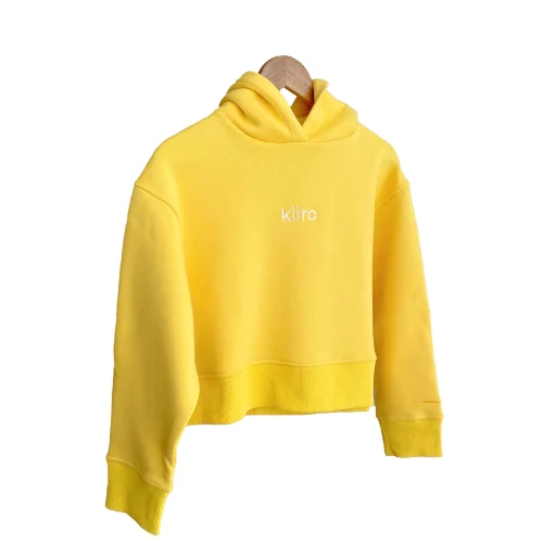 Sarı Crop Hoodie
