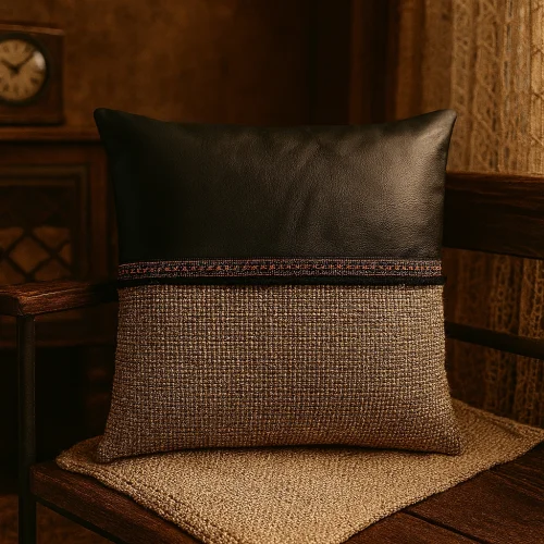 Decorative Decorative Cushion Cover With Leather Detail - A Fusion Of Modern & Retro Style Cover - Leather And Fringe Embellished