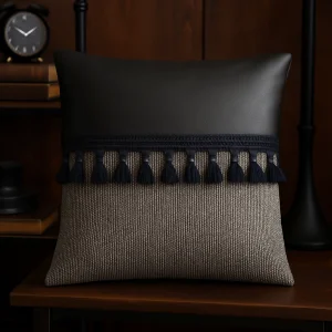Decorative Cushion Cover - Leather And Fringe Embellished