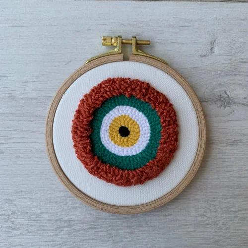 Blue Evil Eye Bead Punch Embroidery Hoop Wall Decor