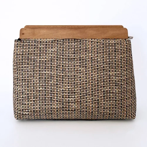 Ahşap Detaylı Jüt Hasır Clutch El Çantası