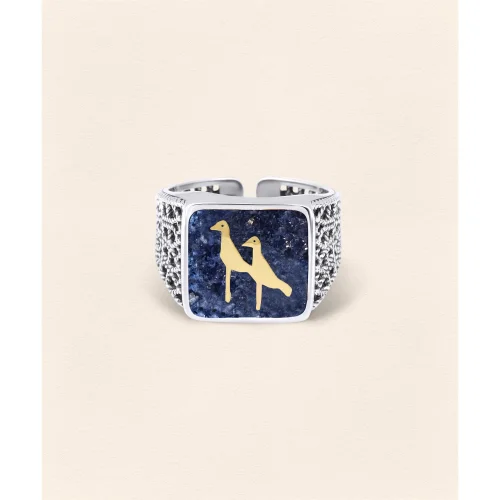 Lapis Crane Filigree Ring Silver