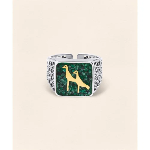 Malachite Crane Filigree Ring