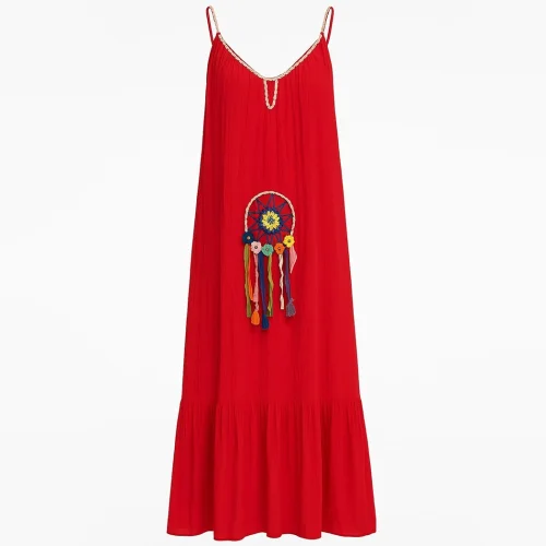 Authentic Detailed Oversize Maxi Red Dress
