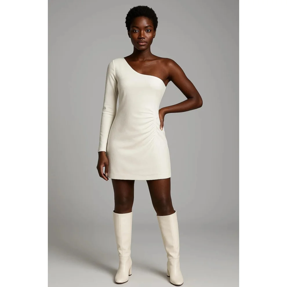 one shoulder white midi dress Aliza Knit Bodycon  Shop American Threads Women's Trendy Online Boutique / L ADRIANNA PAPELL Imported Machine Main Fabric Content Taking Bets One Shoulder Satin