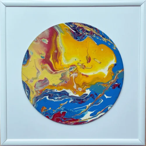 Summer Sun - Acrylic Pour Painting, White Frame 48×48 Cm | Handmade