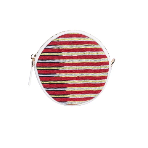 Cona Leather Round Purse With Handloomed Peshtemal
