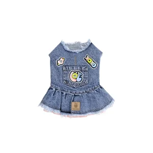 Medium Snow Wash Denim Dog Dress With Skirt "love"