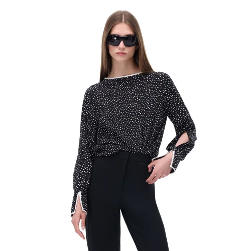 Abels Regular Fit Puantiye Desenli Standart Boy Takma Kol Bağlamalı Bluz