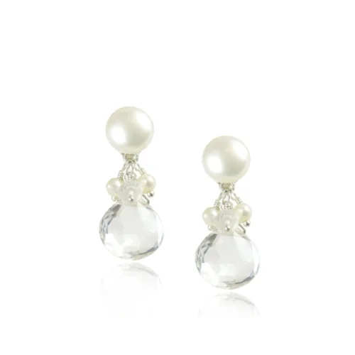 Pearl & Heart Gemstone Drop Earrings