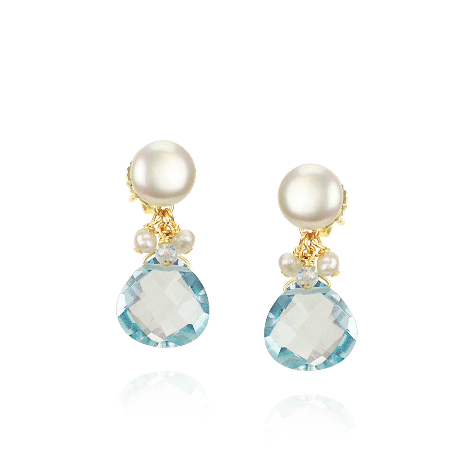 Pearl & Heart Gemstone Drop Earrings