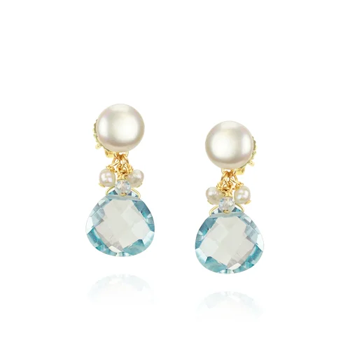 Pearl & Heart Gemstone Drop Earrings